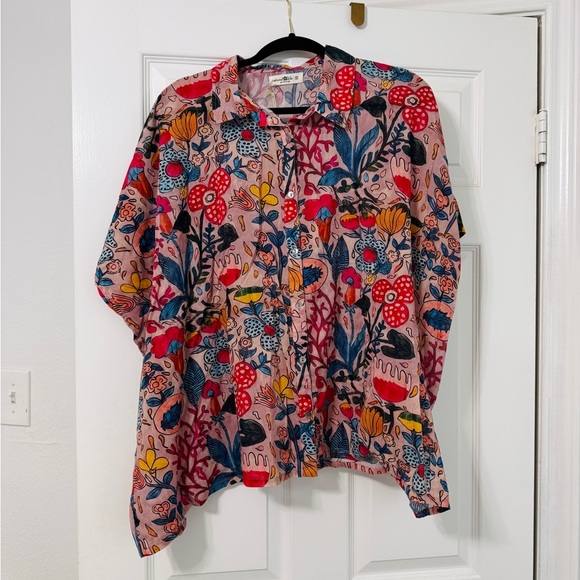 NATURAL LIFE Tops - Natural Life Floral Button Down Shirt One Size Mauve Cotton Oversized